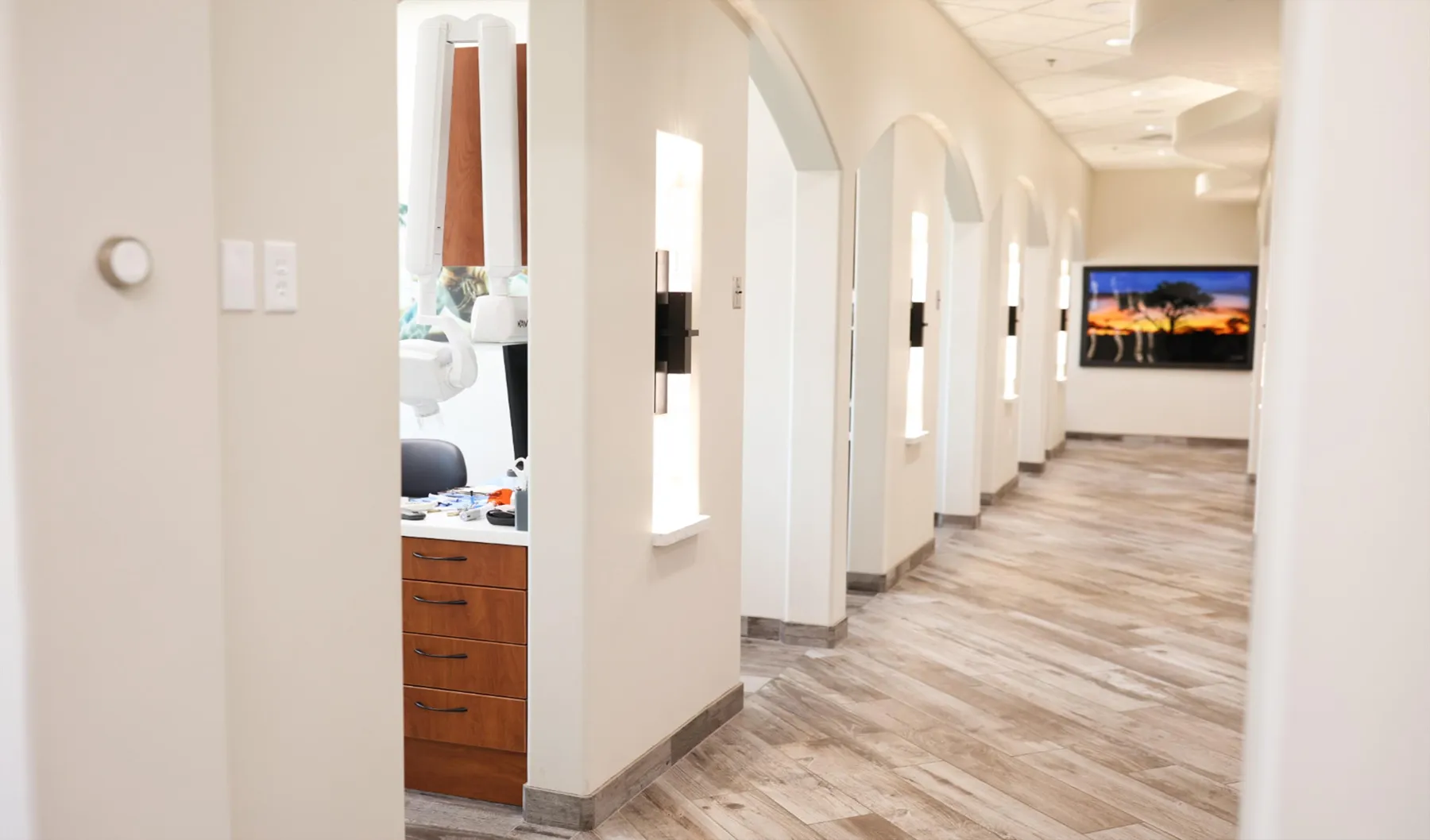 The bright treatment hallway inside Grayhawk Dental Associates
